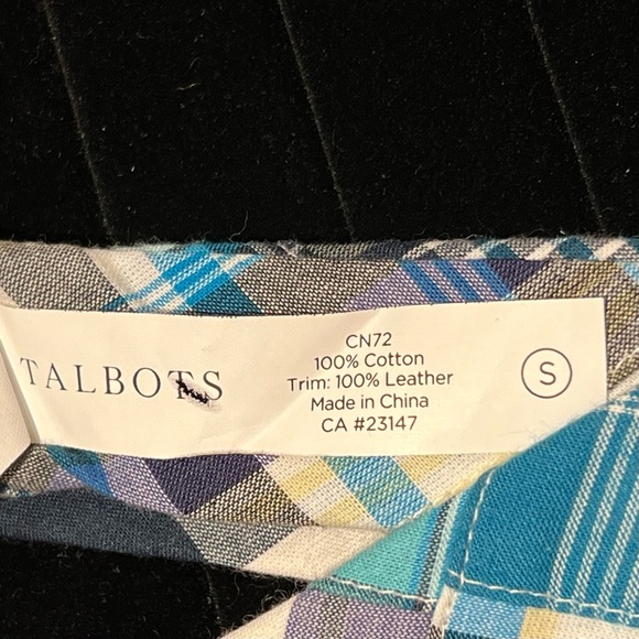 Talbots Blue Plaid Belt Size Small 100% Cotton NWT